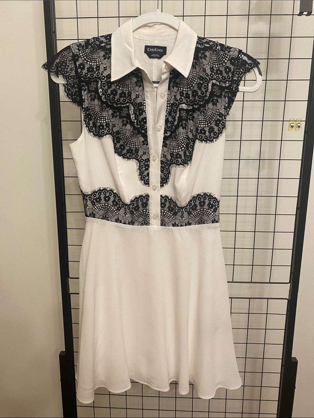 bebe White Dress with Black Lace size 0